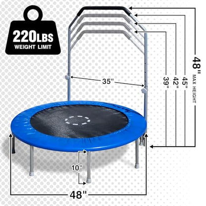 Mini Exercise Trampoline with Padded Spring Cover and Handlebar, 4FT, Blue