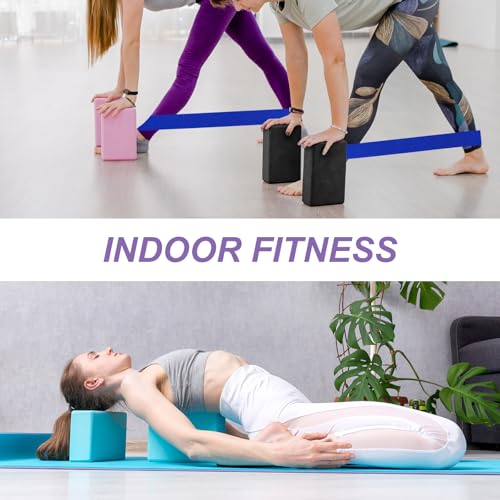 PATIKIL Yoga Blocks & Resistance Band Set, 2 Pack High-Density EVA Foam Yoga Block Bulk 9"x6"x3" Non-Slip Dance Brick Lightweight for Women Gym Stretching Yoga Pilates