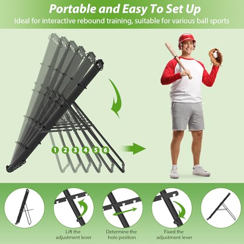 LIANTRAL Baseball Rebounder Net 4 x 4.5FT - Portable Bounce Back Trainer for Soccer, Volleyball, Softball & Lacrosse, Adjustable Pitching Net for Shooting, Passing & Control Training, Black