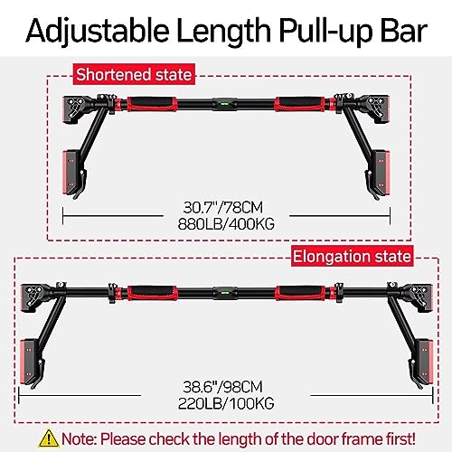 Pull Up Bar - Two-way Support Strength Training Chin up Bar for Doorway without Screws, Portable Pullup Bar for Home Gym Exercise Fitness with Level Meter, Adjustable Width, Max Load 880 LBS