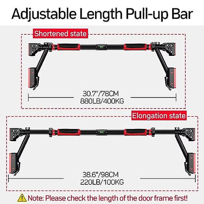 Pull Up Bar - Two-way Support Strength Training Chin up Bar for Doorway without Screws, Portable Pullup Bar for Home Gym Exercise Fitness with Level Meter, Adjustable Width, Max Load 880 LBS