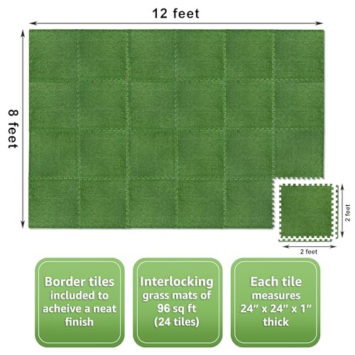 Sorbus Grass Foam Floor Tiles - 24 Interlocking Mats of 24"X24” Total of 96 Sq Ft for Kids Outdoor Toys, Playroom, Deck, Patio, Basement Home Gym - Artificial Carpet Grass Turf Indoor Outdoor Flooring