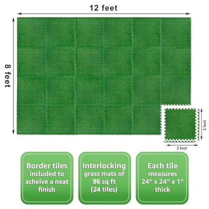 Sorbus Grass Foam Floor Tiles - 24 Interlocking Mats of 24"X24” Total of 96 Sq Ft for Kids Outdoor Toys, Playroom, Deck, Patio, Basement Home Gym - Artificial Carpet Grass Turf Indoor Outdoor Flooring
