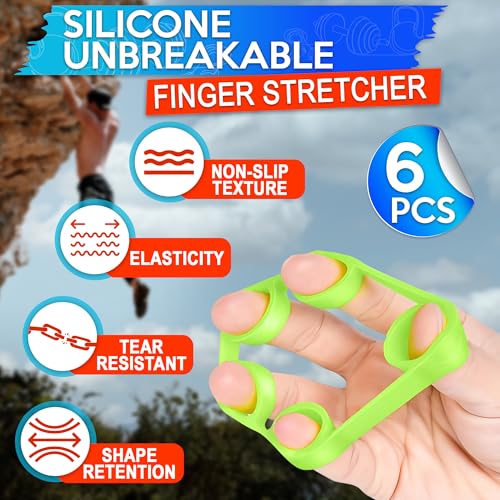 6Pcs Finger Extension Bands - Finger Stretcher Exerciser Silicone Grip Strengthener, 3 Resistance Levels, Ergonomic Hand Exerciser with Shape-Retention, Tear-Resistant Comfort Grip for Hand Recovery