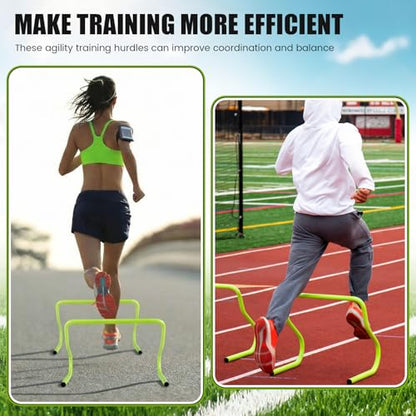 Seenelling 16 Pcs 12" Speed Agility Training Hurdles Large Size Detachable Agility Hurdles Hurdles Training Equipment Set for Athletes Soccer Basketball - color: Green