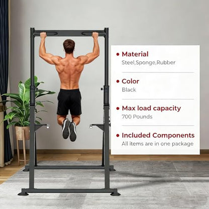 Folding Power Tower Dip Station Pull Up Bar, Multifunctional Pull Up Tower Adjustable Height, Triangular Structure Strength Training Workout Equipment for Home Gym Fitness
