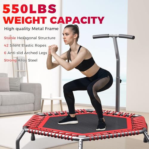 40"/48" Rebounder Trampoline for Adults with Bungee Cords, Exercise Rebounder for Adults Indoor/Outdoor Workout, Max Load 450/550 LBS