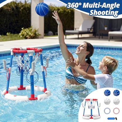 HYES 2 in 1 Pool Basketball Hoop with Ring Toss, Floating Pool Toys, Red - style: without backboard