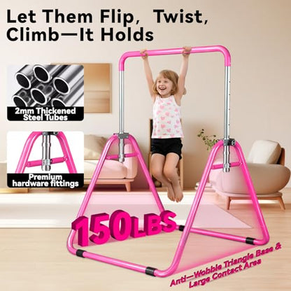 Kids Gymnastics Bar Gymnastic Equipment for Home Adjustable Height Gymnastic Training Bar Gymnastic Stuff for 3-7 Years Old Girls - color: Basic- Pink