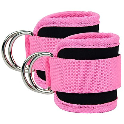 Ankle Straps Ankle Resistance Bands Wrist Cuffs Padded Straps Adjustable Fitness Glute Kickback D-Ring for Cable Machine Gym Foot Leg Training Brace Support 1 Pair - color: pink