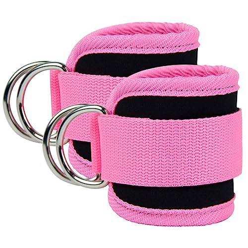 Ankle Straps Ankle Resistance Bands Wrist Cuffs Padded Straps Adjustable Fitness Glute Kickback D-Ring for Cable Machine Gym Foot Leg Training Brace Support 1 Pair - color: pink