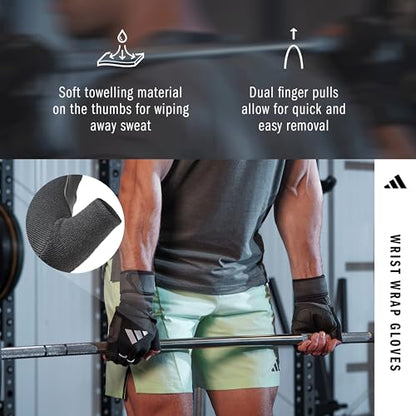 adidas Wrist Wrap Training & Weightlifting Gloves, Fingerless Workout Gloves - size: Small