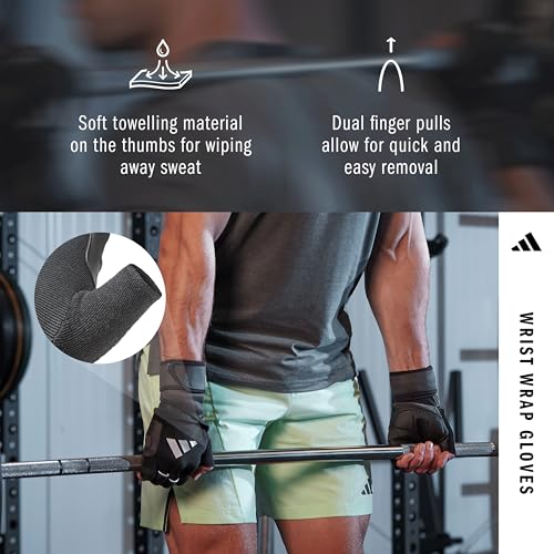 adidas Wrist Wrap Training & Weightlifting Gloves, Fingerless Workout Gloves - size: Medium