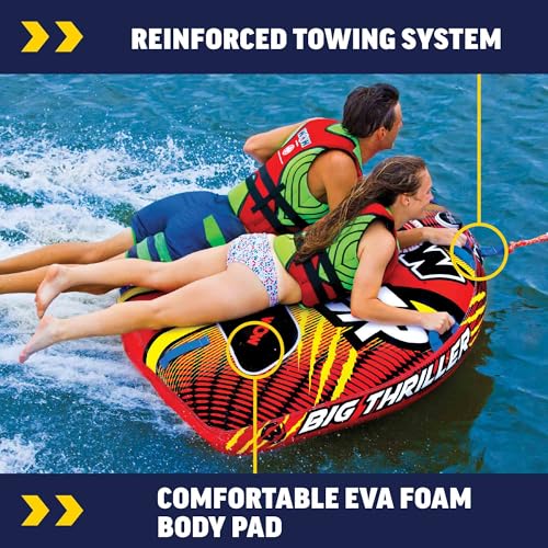 Wow Sports Thriller Towable Deck Tube for Boating Adults, Tubing Boat Inflatable for Water Sports - size: 2 person