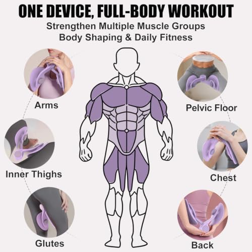 Pelvic Floor Exercise Device Available in 35 lb and 49 lb Resistance, Kegel and Inner Thigh Muscle Trainer, Home Workout Equipment for Postpartum Recovery, Women and Men, with Band - color: Purple