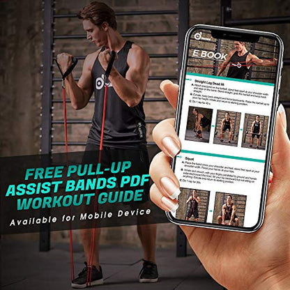 Odoland 5 Packs Pull Up Assist Bands, Pull Up Straps, Resistance Bands with Door Anchor and Handles, Stretch Mobility, Powerlifting and Extra Durable Exercise Bands with eGuide
