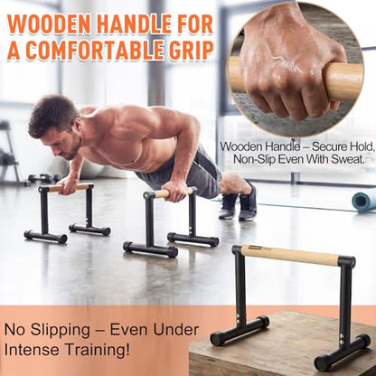 SNADER Wood Parallettes, 12.8" High – Push Up Bar & Dip Bar, Anti-Slip Calisthenics Equipment for Handstand, L-Sit, Full Planche, Gymnastics, Home Gym Strength Training, Supports 660 lbs