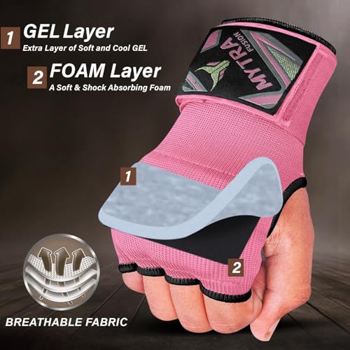Mytra Fusion Gel Padded Inner Gloves Boxing Hand Wraps for Kids, Boxing Wraps with 80 cm Long Wrist Strap for MMA, Kickboxing, Punching, Martial Arts & Muay Thai Hand Wraps - color: Pink