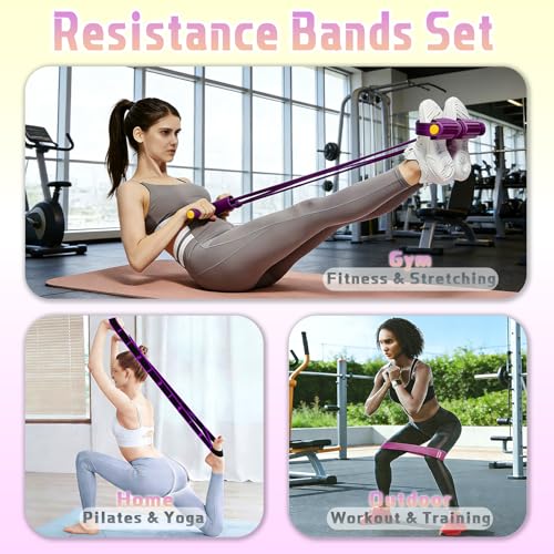 5 Pcs Resistance Bands Set, Foot Pedal Resistance Band with Handles, Workout Elastic Exercise Bands for Ab, Waist, Arm, Leg, Women Fitness Stretch Bands for Pilates, Yoga at Home, Gym