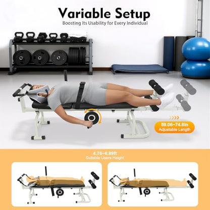 Home Lumbar Traction Bed, Full Body Traction & Stretch Decompression Bench/Table Machine for Back Spinal Decompression, Portable Spine Stretcher Bed for Improve Memory, Relieve Body Aches and Pains