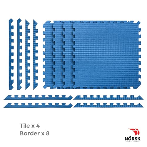 Reversible Exercise Mats 3/4" Thick EVA Interlocking Foam Tiles, Perfect Home Gym Flooring, 4 Tiles & 8 Trim Pieces, 16 Sq. Ft. 24"x24" Dazzling Blue/Black - color: Dazzling Blue/Black, size: 4 Tiles - 16 Sq. Ft.