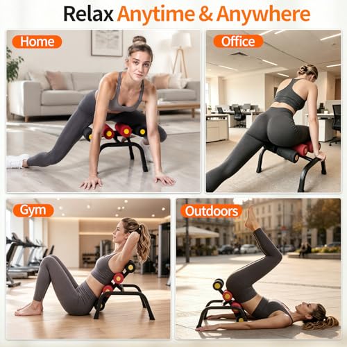 Mini Inversion Table with Rollers, Back Extension Machine for Back Pain Relief, Easy to Assemble & 297LBS Weight Capacity, Spinal Decompression Table for Home Gym
