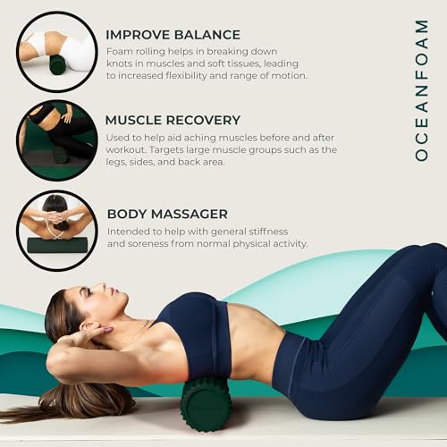 Tidal Roller - Hunter - Muscle Massage Foam Roller for Back Pain & Stretching - Firm and Ergonomic Wide Wave Textured - Yoga, Athletics, & Wellness - Full Size, 20" x 5" - color: Hunter