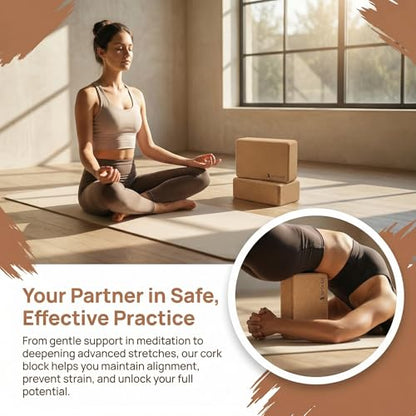 Cork Yoga Blocks,Natural Cork Soft Non-Slip Yoga Blocks for Women| Men
