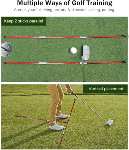 2 Pack Collapsible Golf Alignment Sticks, Upgraded Durable Aluminum Joint Golf Swing Training Sticks for Aiming and Putting