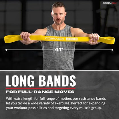 Long Resistance Bands for Working Out | Set of 6 Exercise Bands for Full-Body Training | Pull Up Bands for Home Gym with Handles, Door Anchor and Bar Options | for Men & Women