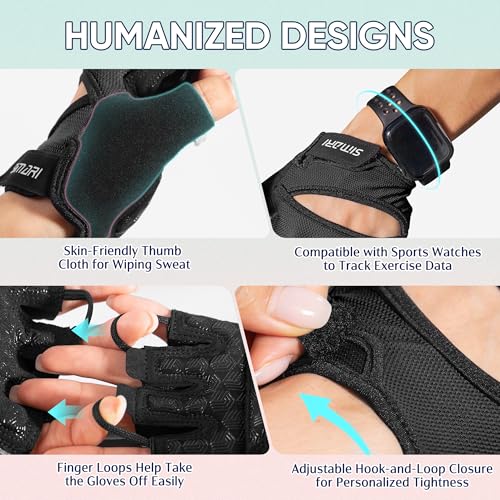 SIMARI Workout Gym Gloves for Men Women, Weight Lifting Gloves with Wrist Wrap Support, SBR Pad Grip for Full Palm Protection, for Exercise, Fitness, Dumbbells, Barbell, Climbing, Fingerless
