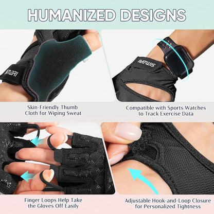 SIMARI Workout Gym Gloves for Men Women, Weight Lifting Gloves with Wrist Wrap Support, SBR Pad Grip for Full Palm Protection, for Exercise, Fitness, Dumbbells, Barbell, Climbing, Fingerless