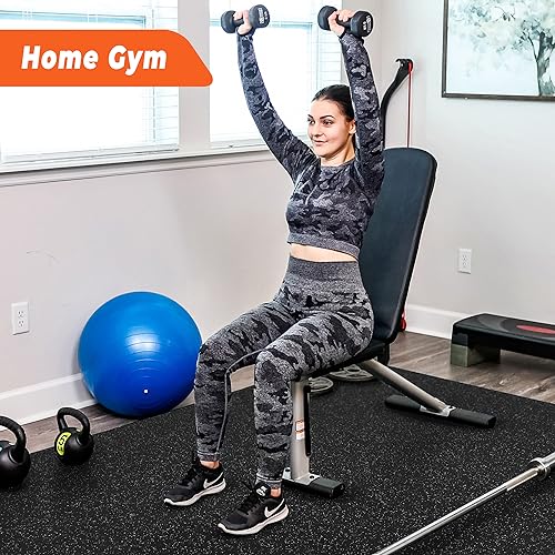 SUPERJARE 0.4'' Thick 6 Pcs 24 Sq Ft Rubber Top Exercise Equipment Mats - size: 6 Tiles (24 Sq Ft)