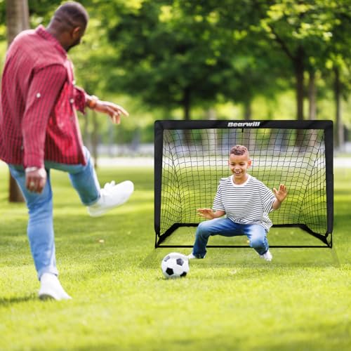 Soccer Goal, Kids Soccer Goals for Backyard Set of 2, 4x3ft Portable Soccer Goal Pop Up Soccer Net, Kids Soccer Net Training Equipment with Soccer Ball, Ladder, Cones, Targets - color: Black