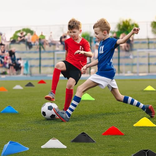 48 Pack Soccer Cones for Training, Flexible Agility Disc Cones with Carry Bag and Strap, Mini Sports Practice Equipment for Football Basketball Drills (8 Colors)