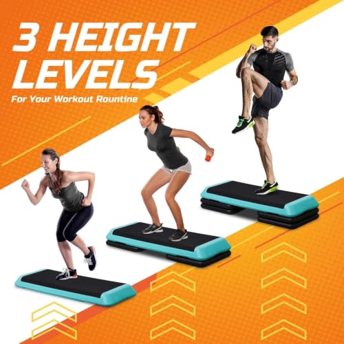 ZENY 43'' Exercise Aerobic Step Platform, Adjustable Fitness Stepper with 4 Stackable Risers, Aerobics Stepper Workout Stepper for Home Gym Cardio Strength & Training - color: Green