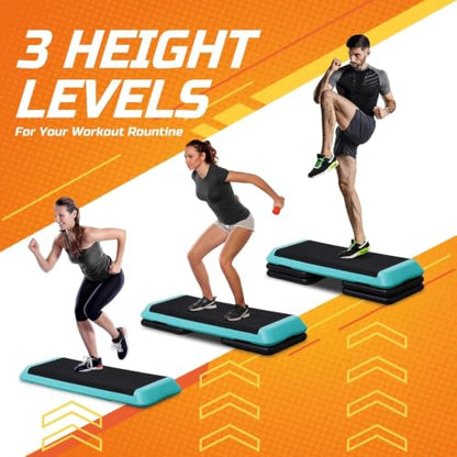 ZENY 43'' Exercise Aerobic Step Platform, Adjustable Fitness Stepper with 4 Stackable Risers, Aerobics Stepper Workout Stepper for Home Gym Cardio Strength & Training - color: Green