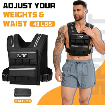 FUFF Adjustable Weighted Vest Men,20/30/40 LB Weight Vest for Strength Trainin, Workout Vest Woman with Removable Iron Weights for Walking, Rucking, Running, Exercise - size: 40 LB