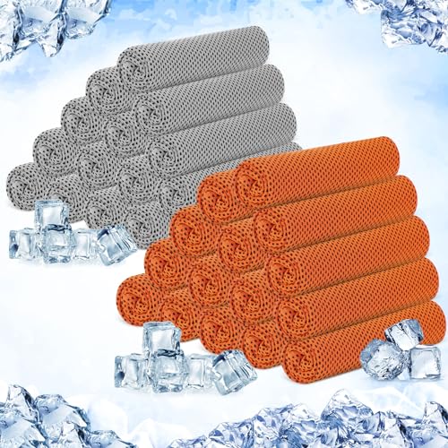 30 Pack Cooling Towels, 40"x12" Ice Breathable Soft Chilly Sweat Rag Microfiber Workout Rags for Gym Cooling Towels for Neck and Face for Yoga Golf Sport Running - color: Light Gray, Orange