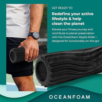 Ripple Travel Foam Roller (11" x 3.35") Firm Mini Foam Roller for Physical Therapy, Deep Tissue Massage, Back Pain - High Density, Wave Textured - Yoga, Exercise (Black & Charcoal Marbled) - color: Black & Charcoal Marbled