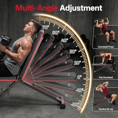 PASYOU Adjustable Weight Bench, 660LB Capacity Foldable Workout Bench, Incline Flat Bench Press for Home Gym, Dual-Frame Strength Training Bench, No Assembly Required, Wider Seat