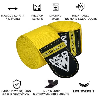 MCD Boxing Wraps for Men & Women 4.5m/180” Boxing Hand Wraps for Bᴏxing Gloves with Thumb Loop Muay Thai Hand Wrаps Semi-Elastic Wrist Wrаps Bᴏxing Wrap for MMA, Muay Thai & Martial Arts Training - color: Yellow