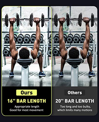 16" Olympic Dumbbell Handles, Solid Steel Loadable Weight Bars for 2-Inch Plates, Adjustable Home Gym Strength Training Equipment (Includes 4 Spring Collars)
