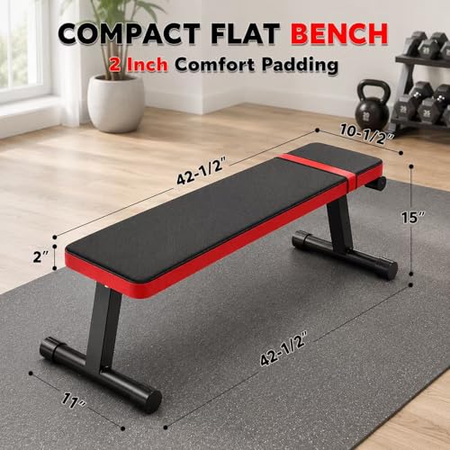 EZ-U Flat Weight Bench for Home Gym Foldable Bench Press Bench 618 lb Capacity Compact Strength Training Bench Black