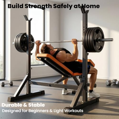 YOLEO 880-1980Lbs Standard/Olympic Weight Bench with Rack, Foldable Bench Press Set Home Gym Strength Series for Beginner/immediate/Advanced Fullbody Workout