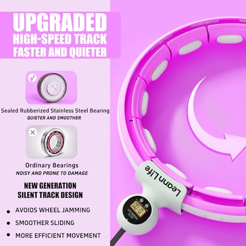 U5 Smart Weighted Hula Hoop with Counter, Waist Trimmer & Wash Bag –16 Knots, 28"–46" Adjustable Infinity Hoop Plus Size, Quiet Rubberized Wheels, Abdominal Toner - color: Purple + Waist Trimmer