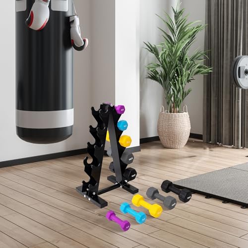 BalanceFrom Neoprene Coated Iron Dumbbell Hex Weights Set with Stand – Color-Coded or Black Options with Non-Slip Grip for Strength Training, Resistance Workouts, and Home Gym Fitness