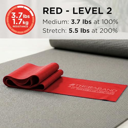 THERABAND Professional Resistance Band 6 Ft, Medium Red Level 3, Latex Exercise Band for Physical Therapy, Strength Training, Pilates & Home Workouts