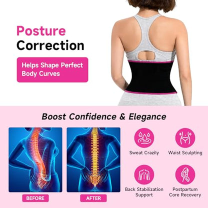 Waist Trainer for Women, Silver Nano Sweat Training Band, Adjustable Belly Wrap for Workout & Postpartum Support