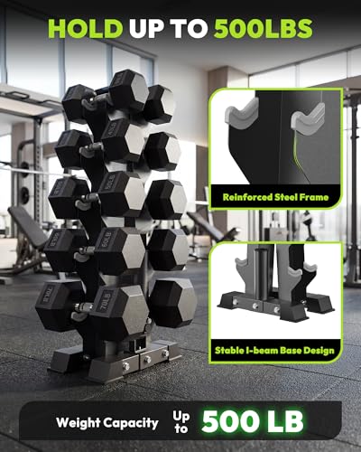 HANDBODE A-Frame Dumbbell Rack Heavy Duty Weight Stand for Dumbbells, Space-Saving Metal Storage Organizer, Sturdy Dumbbell Holder for Home Gym - style: 500 lb Set (40, 45, 50, 55, 60 lb) *2 & Rack